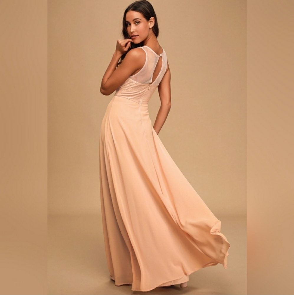 Lulu's Forever Kind of Love Blush Lace Maxi Dress Size L Wedding Guest Feminine - Picture 4 of 15